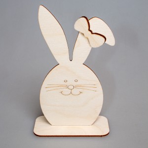 Фигурка из фанеры плоская "Пасхальный кролик с бантиком" (большая) на подставке