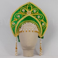 Кокошник "Аленушка" детский (зеленый с золотистой окантовкой)