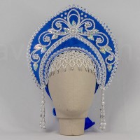 Кокошник "Аленушка" детский (синий с серебристой окантовкой)