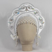 Кокошник "Венец" взрослый (белый с серебристой окантовкой)