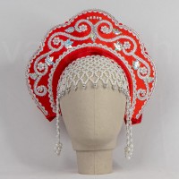 Кокошник "Венец" взрослый (красный с серебристой окантовкой)