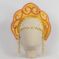 Кокошник "Венец" детский (золотой с красной окантовкой)