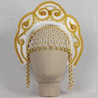 Кокошник "Венец" детский (белый с золотистой окантовкой)