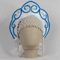 Кокошник "Венец" детский (белый с сине-голубой окантовкой)