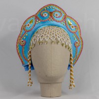 Кокошник "Венец" детский (голубой с золотисто-красной окантовкой)