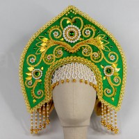 Кокошник "Купол" (зеленый с золотистой окантовкой)