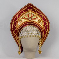 Кокошник "Любава" (бордовый с золотисой окантовкой)