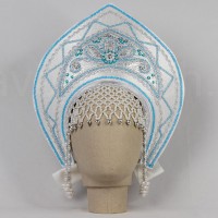 Кокошник "Любава" (белый с серебристо-голубой окантовкой)