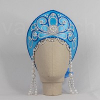 Кокошник Праздничный КП-02 (голубой с сине-серебристой окантовкой)