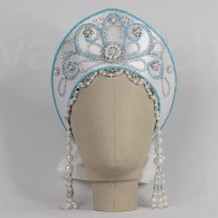 Кокошник Праздничный КП-02 (белый с серебристо-голубой окантовкой)