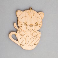 Фигурка-подвес плоская из фанеры "Тигренок в чашке"