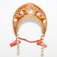 Налобный кокошник "Девичий" (красный с золотистой окантовкой)