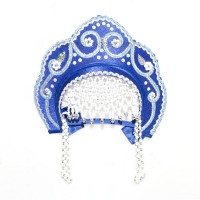 Кокошник "Венец" детский (синий с серебристо-голубой окантовкой)