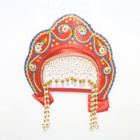 Кокошник "Венец" детский (красный с золотисто-синей окантовкой)