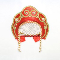 Кокошник "Венец" детский (красный с золотисто-зеленой окантовкой)