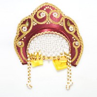 Кокошник "Венец" детский (бордовый с золотистой окантовкой)