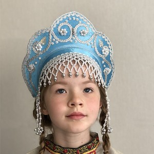 Кокошник "Венец" детский (голубой с серебристой окантовкой)