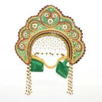 Кокошник "Фантазия" детский (зеленый с красно-золотистой окантовкой)