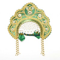 Кокошник "Фантазия" детский (зеленый с золотистой окантовкой)