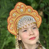 Кокошник "Фантазия" детский (желтый с золотисто-красной окантовкой)