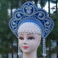 Кокошник "Фантазия" взрослый (синий с серебристой окантовкой)