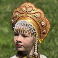 Кокошник "Венец" взрослый (желтый с золотисто-красной окантовкой)