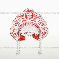 Кокошник "Фантазия" детский (красный с серебристой окантовкой)
