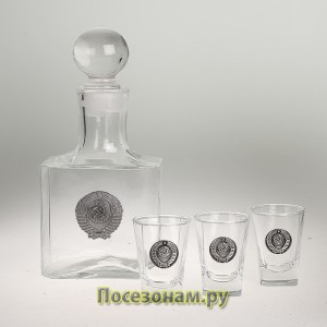 Набор для водки с графином (4 предмета) с накладками из олова "СССР"