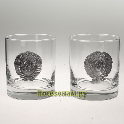 Набор из двух стаканов для виски (300мл) с накладками из олова "СССР"