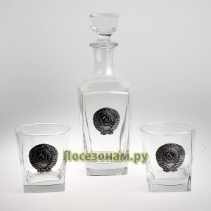 Набор для виски с графином (3 предмета) с накладками из олова "СССР"
